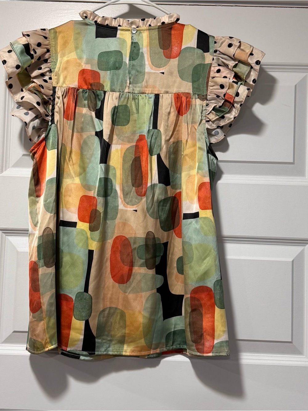 Geometric Ruffle-Sleeve Blouse - Green Multi - Picture 6 of 11